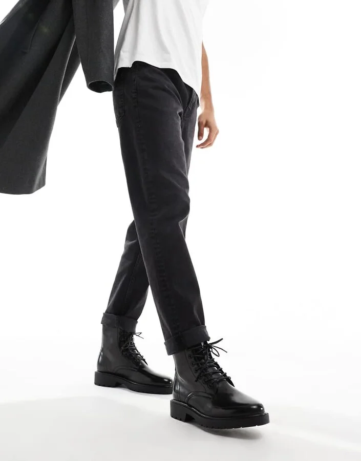 ASOS DESIGN lace up boots in black polish - Image 2