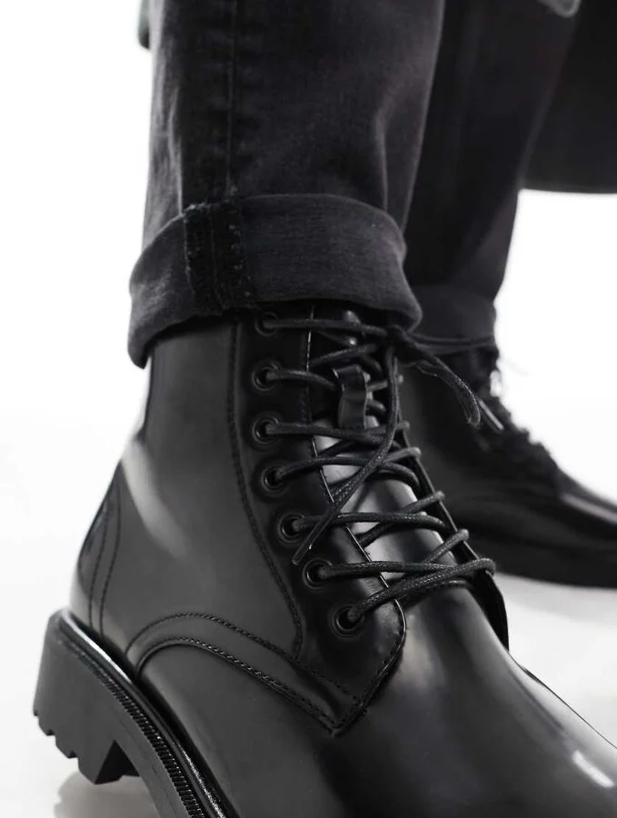 ASOS DESIGN lace up boots in black polish - Image 3