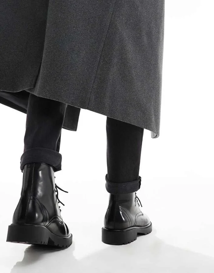 ASOS DESIGN lace up boots in black polish - Image 4