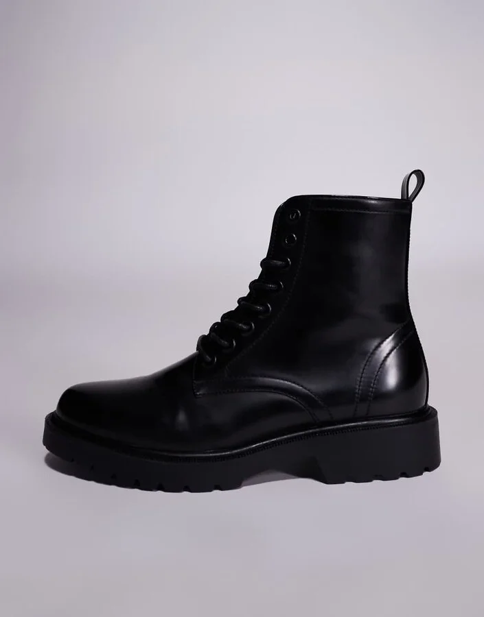 ASOS DESIGN lace up boots in black polish - Image 3