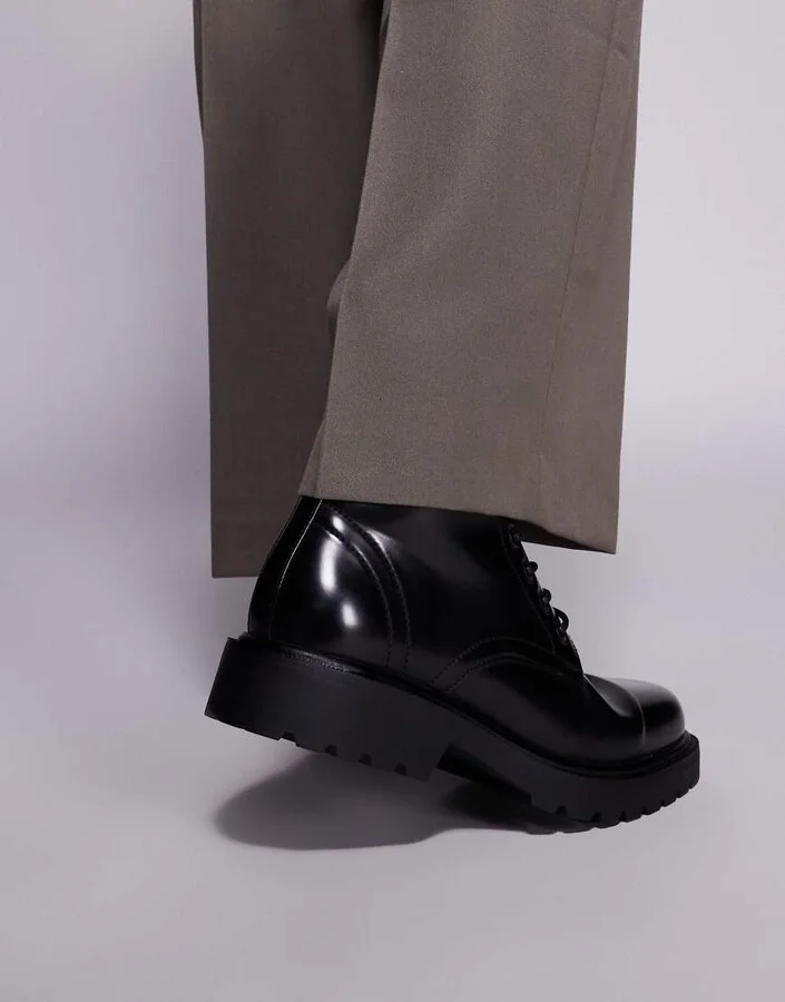 ASOS DESIGN lace up boots in black polish - Image 4