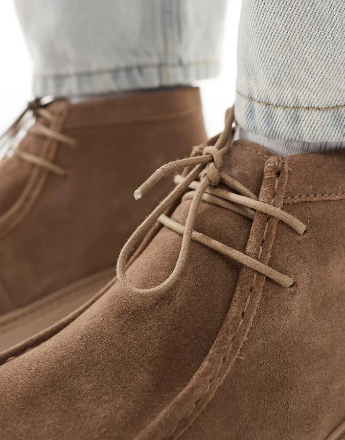 ASOS DESIGN lace up boots in brown suede with chunky soles and apron toes - Image 3