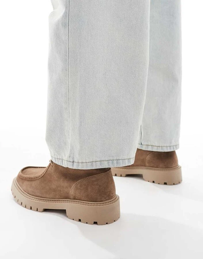ASOS DESIGN lace up boots in brown suede with chunky soles and apron toes - Image 4