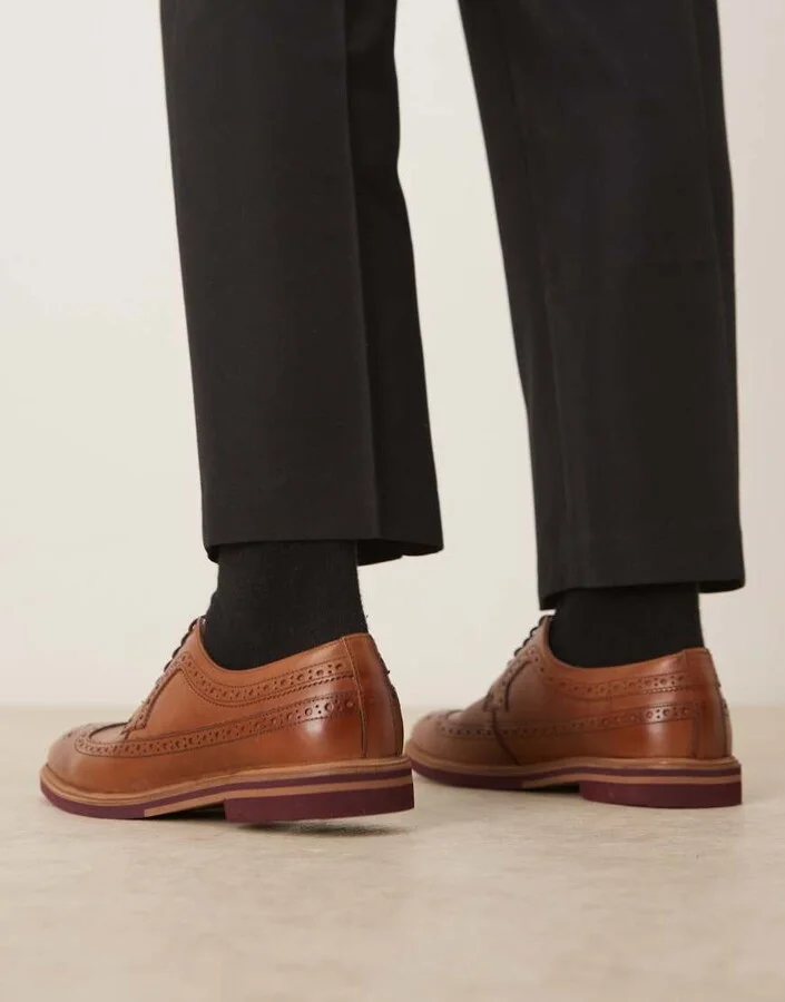 ASOS DESIGN lace up brogue derby in tan leather - Image 3