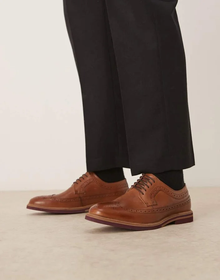 ASOS DESIGN lace up brogue derby in tan leather - Image 4