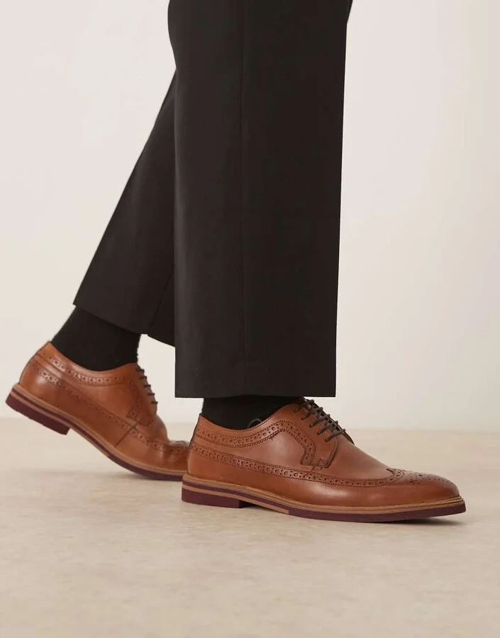 ASOS DESIGN lace up brogue derby in tan leather