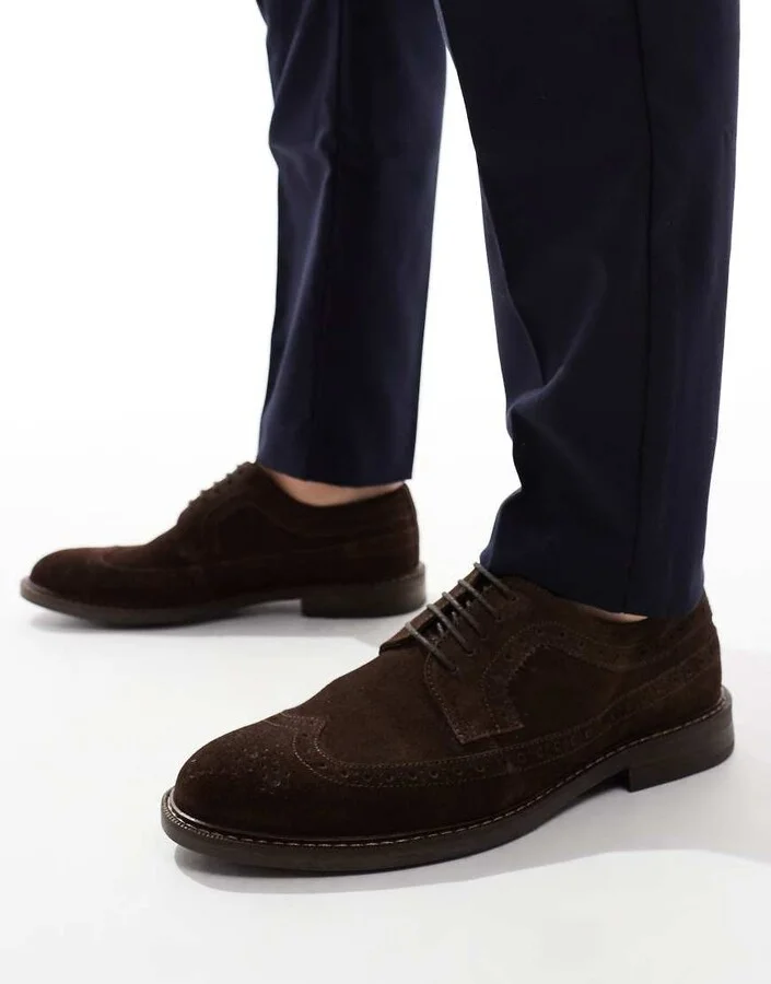 ASOS DESIGN lace up brogue shoes in dark brown suede - Image 3