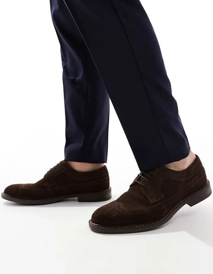 ASOS DESIGN lace up brogue shoes in dark brown suede - Image 4