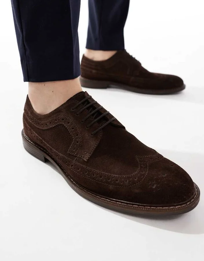 ASOS DESIGN lace up brogue shoes in dark brown suede