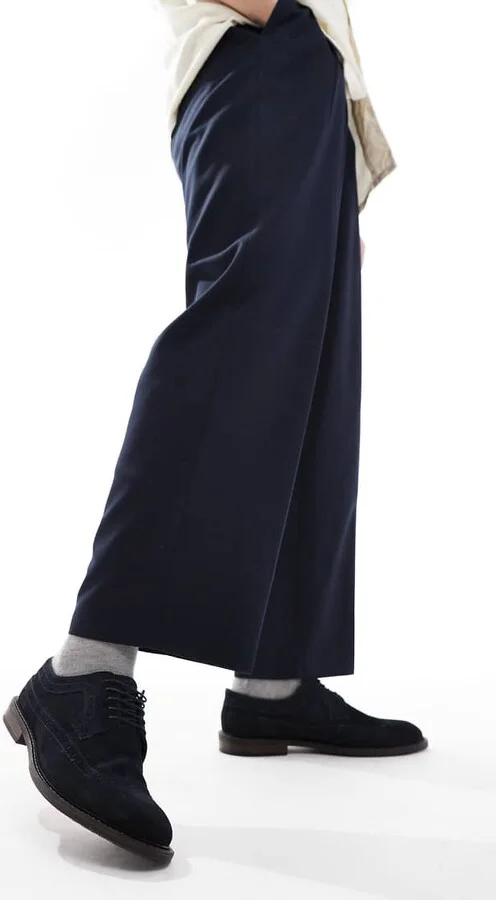 ASOS DESIGN lace up brogue shoes in navy suede - Image 3