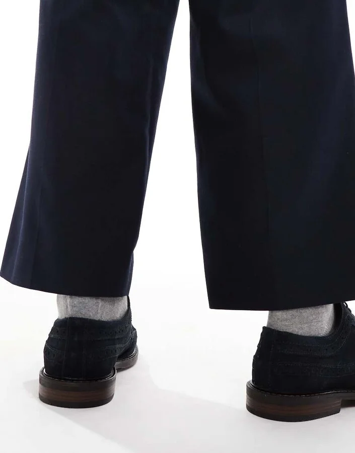 ASOS DESIGN lace up brogue shoes in navy suede - Image 4