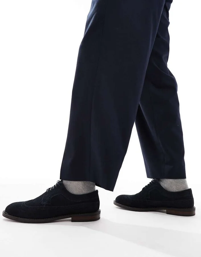 ASOS DESIGN lace up brogue shoes in navy suede