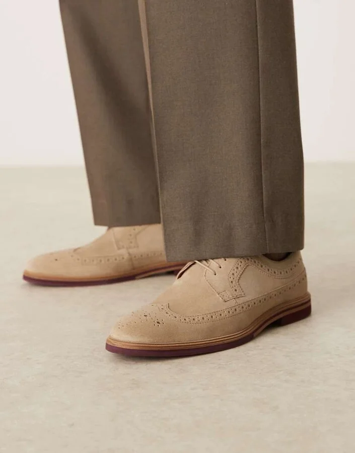 ASOS DESIGN lace up brogue shoes in stone suede - Image 2