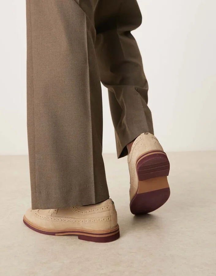 ASOS DESIGN lace up brogue shoes in stone suede - Image 3