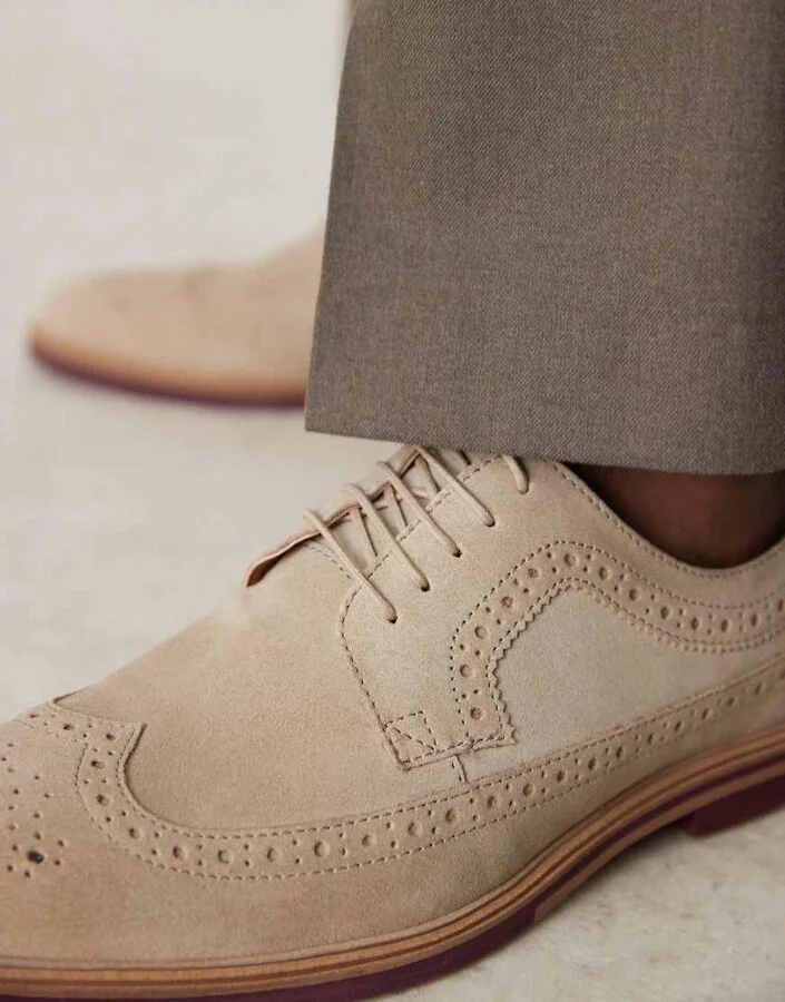 ASOS DESIGN lace up brogue shoes in stone suede - Image 4