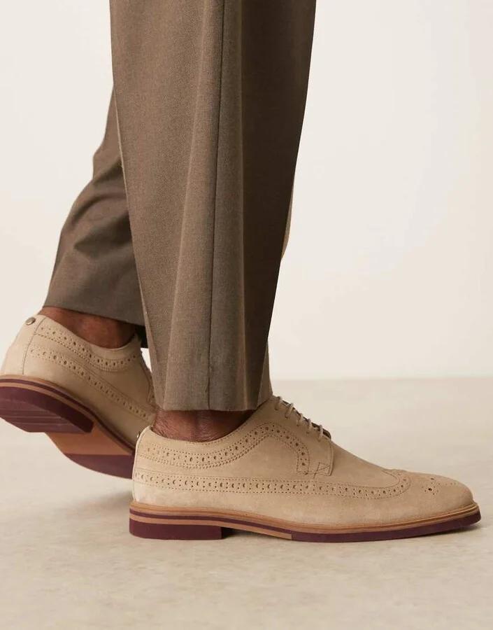 ASOS DESIGN lace up brogue shoes in stone suede