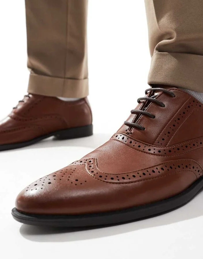 ASOS DESIGN lace up brogue shoes in tan - Image 4