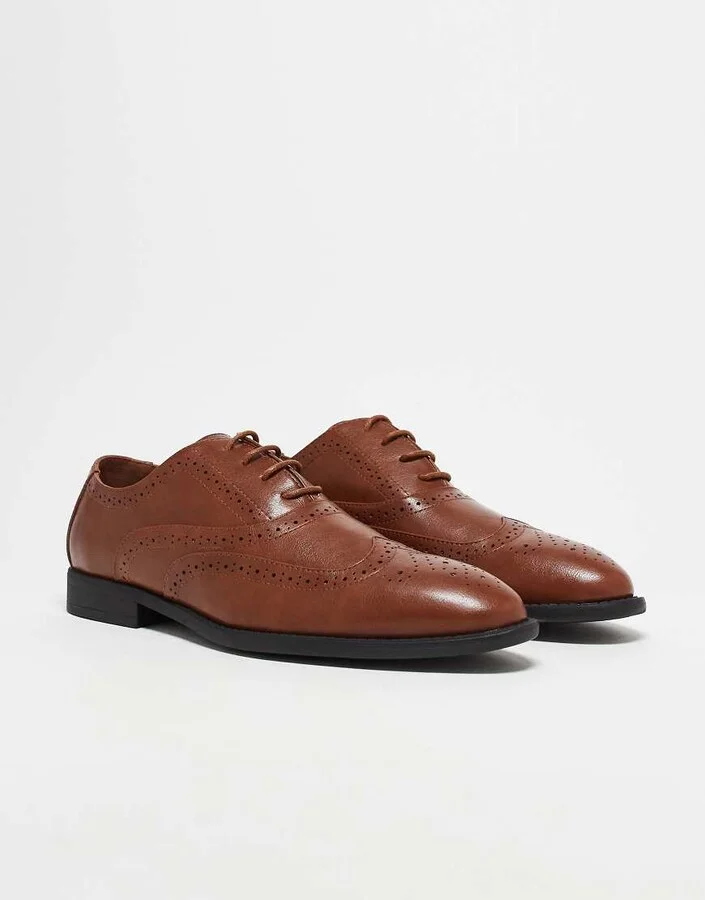 ASOS DESIGN lace up brogue shoes in tan - Image 3