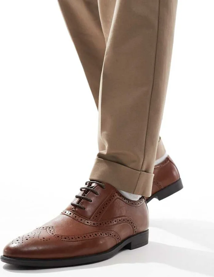 ASOS DESIGN lace up brogue shoes in tan