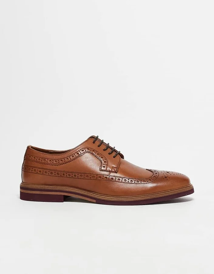 ASOS DESIGN lace-up brogue shoes in tan leather - Image 2