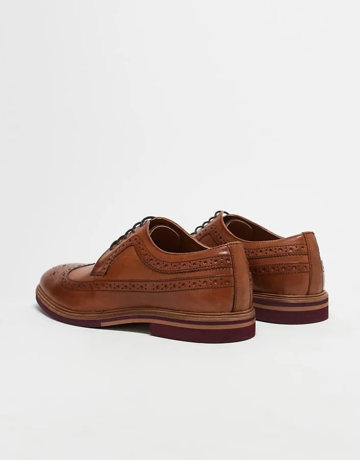 ASOS DESIGN lace-up brogue shoes in tan leather - Image 4