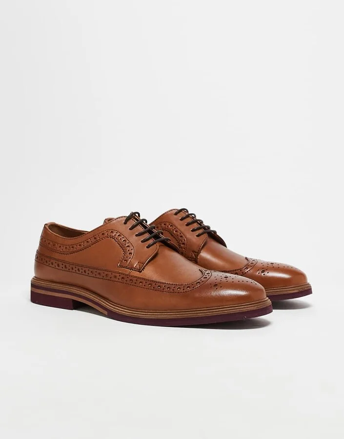 ASOS DESIGN lace-up brogue shoes in tan leather