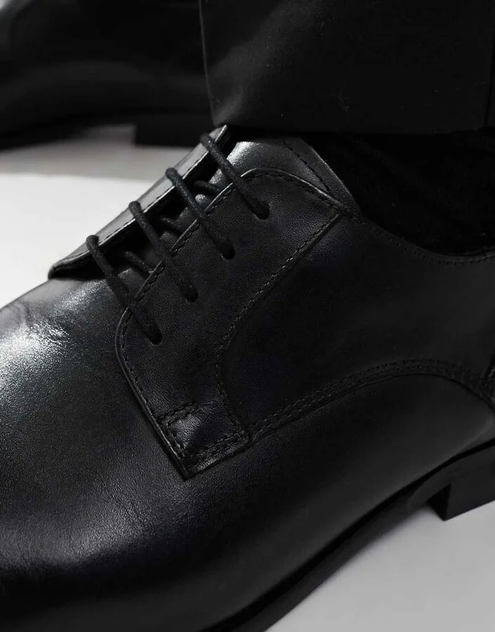 ASOS DESIGN lace up derby shoes in black leather - Image 3