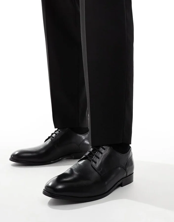 ASOS DESIGN lace up derby shoes in black leather - Image 4