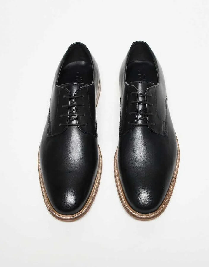 ASOS DESIGN lace up derby shoes in black leather - Image 4