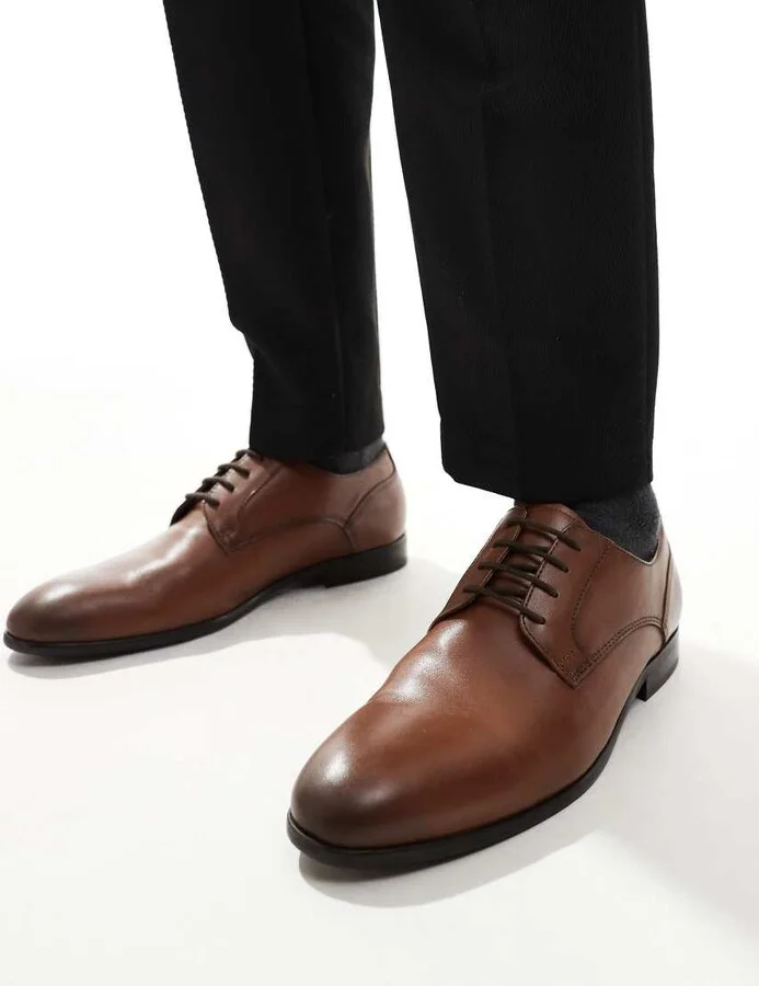 ASOS DESIGN lace-up derby shoes in tan leather - Image 3