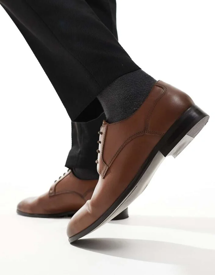 ASOS DESIGN lace-up derby shoes in tan leather - Image 4
