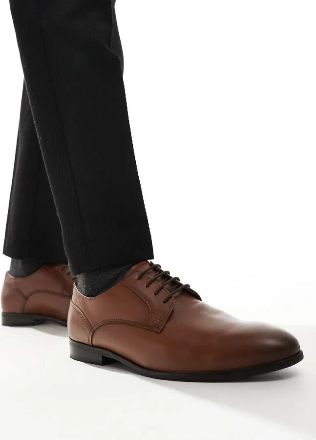 ASOS DESIGN lace-up derby shoes in tan leather