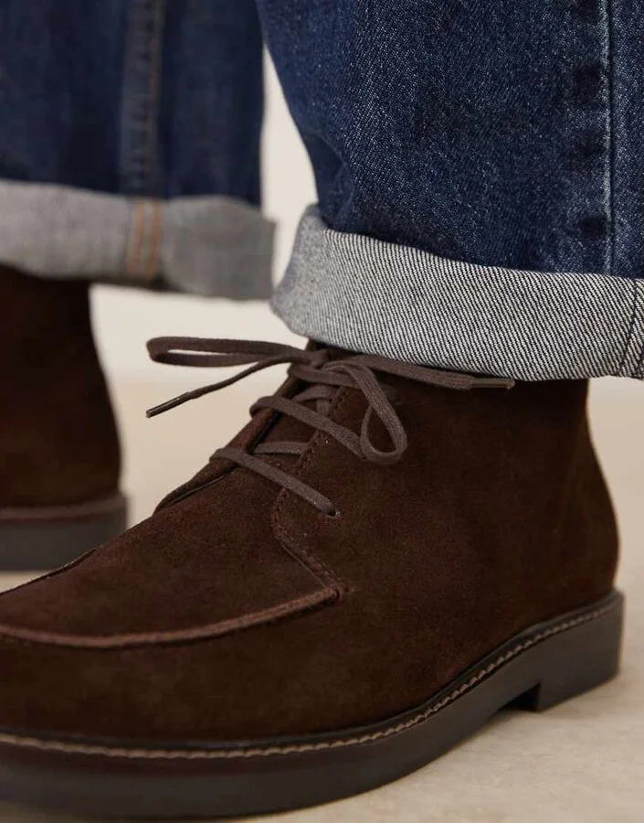 ASOS DESIGN lace up desert boots in brown suede with apron toe - Image 2