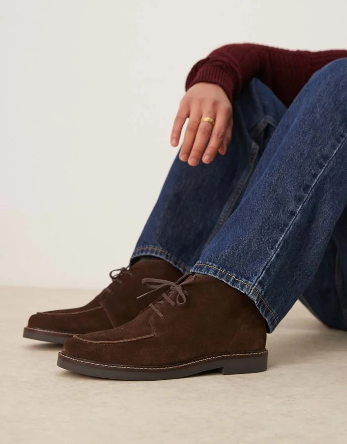 ASOS DESIGN lace up desert boots in brown suede with apron toe