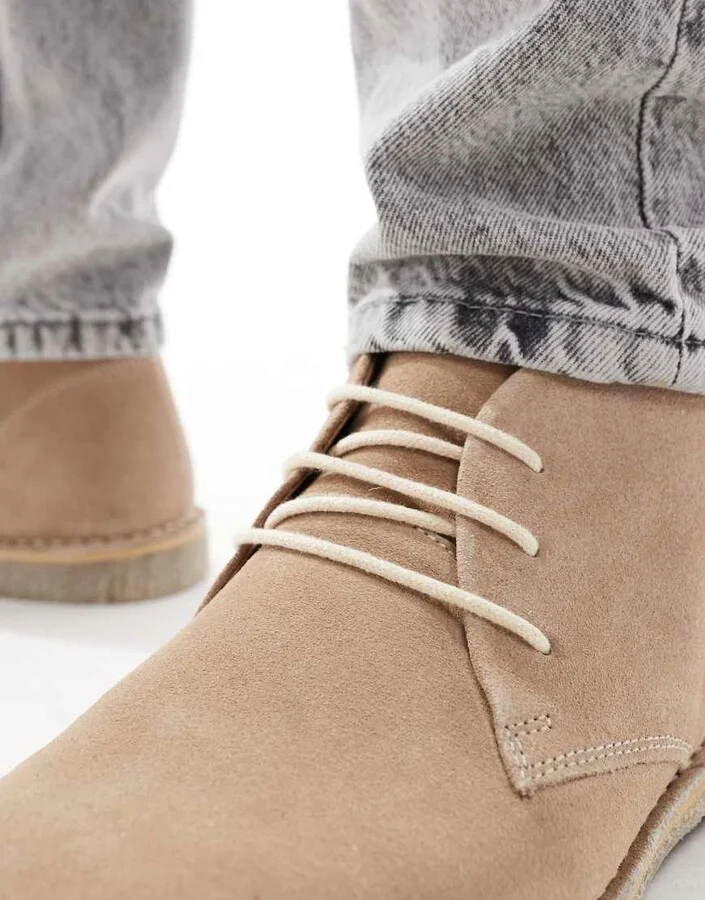 ASOS DESIGN lace-up desert boots in stone suede with natural sole - Image 3