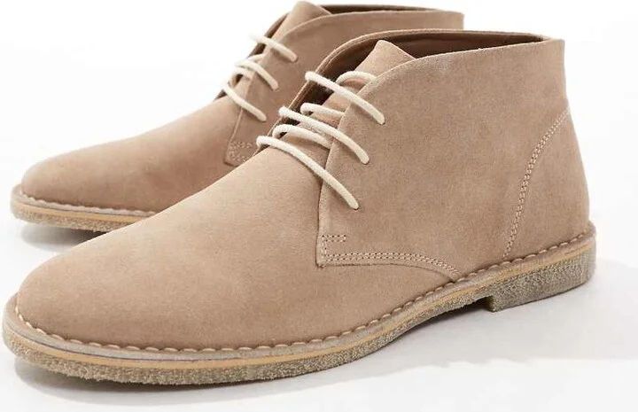 ASOS DESIGN lace-up desert boots in stone suede with natural sole - Image 4