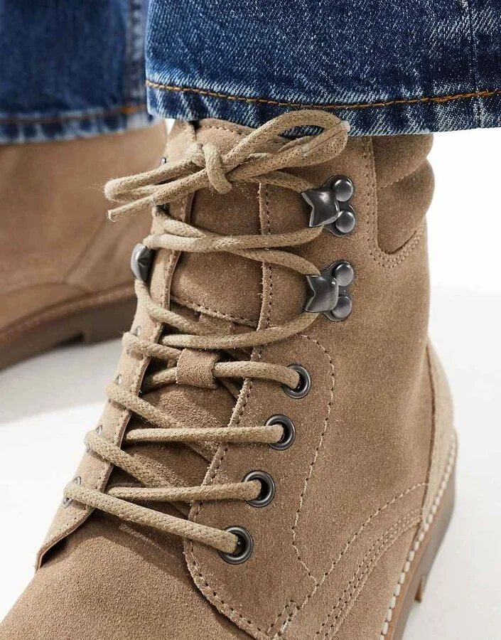 ASOS DESIGN lace-up desert boots in stone suede with natural sole - Image 2