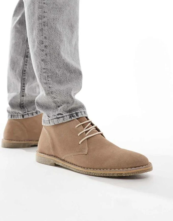 ASOS DESIGN lace-up desert boots in stone suede with natural sole