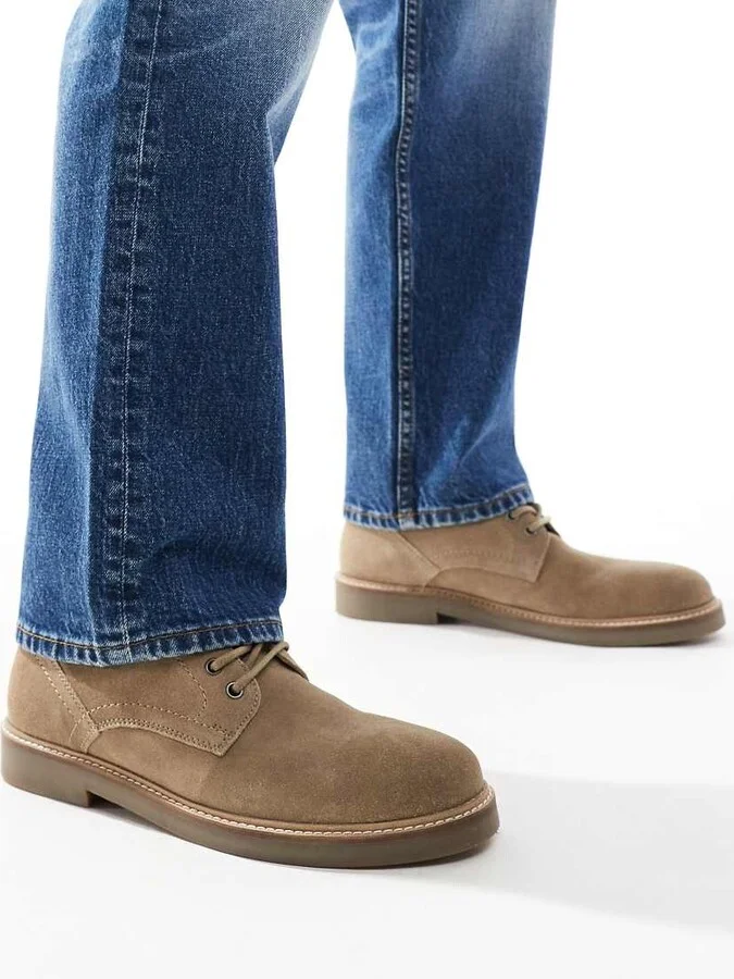 ASOS DESIGN lace-up desert boots in stone suede with natural sole