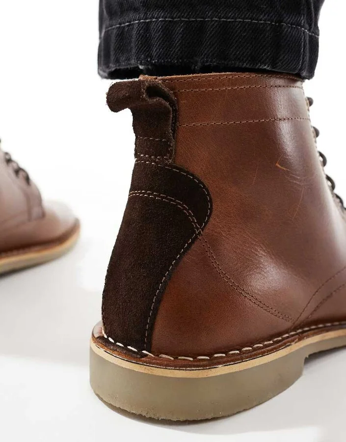 ASOS DESIGN lace up desert boots in tan leather - Image 2