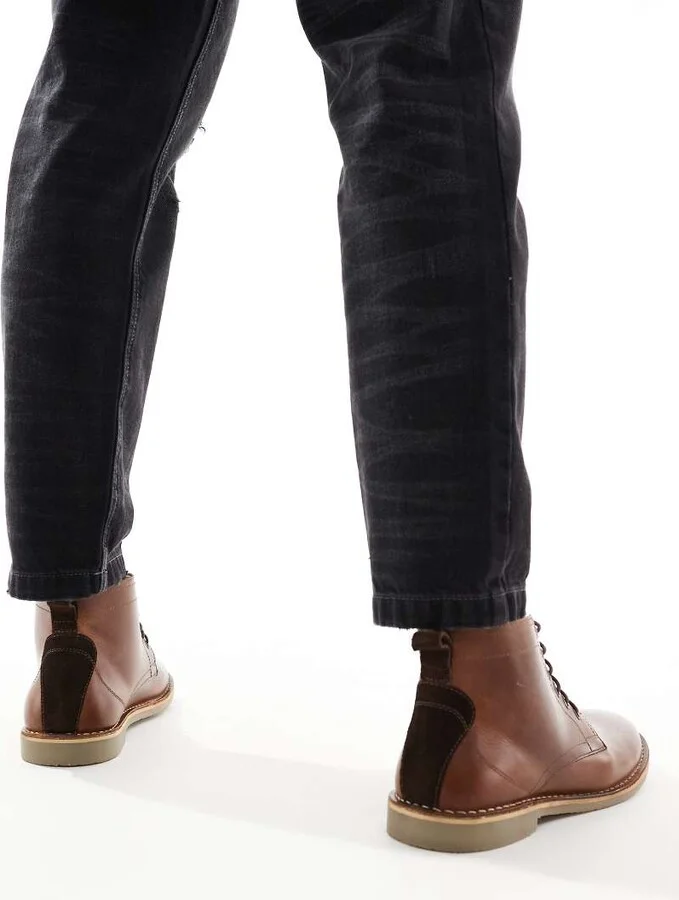 ASOS DESIGN lace up desert boots in tan leather - Image 3