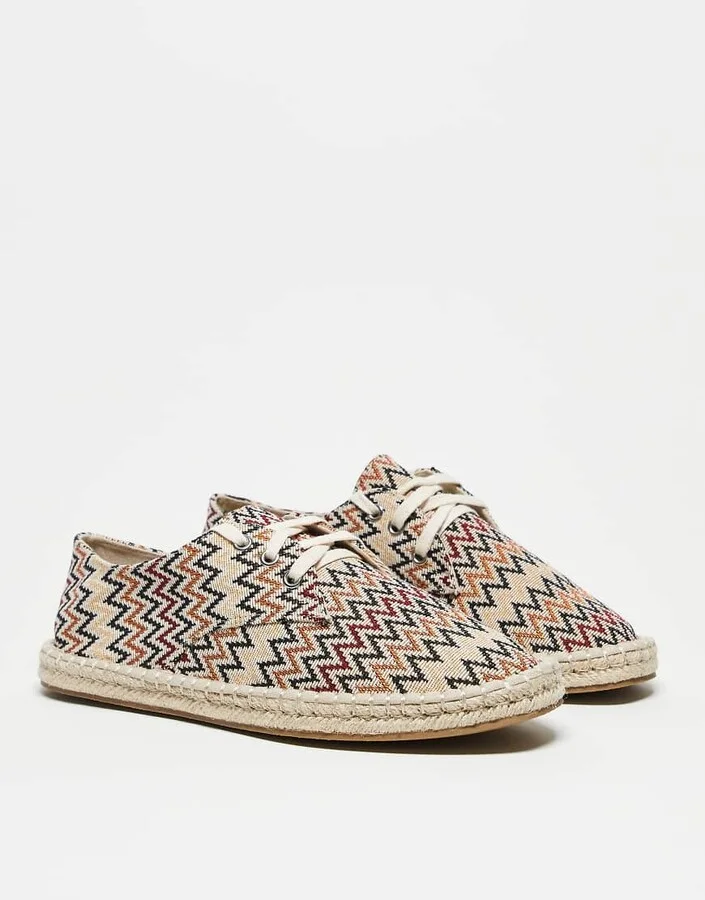 ASOS DESIGN lace-up espadrilles in chevron canvas - Image 4