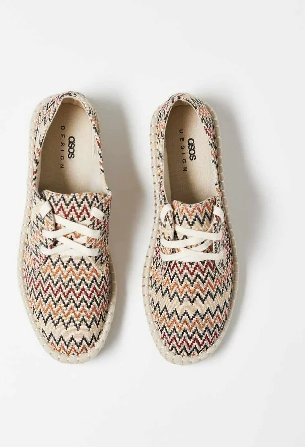 ASOS DESIGN lace-up espadrilles in chevron canvas