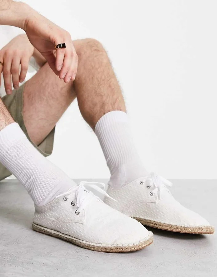 ASOS DESIGN lace up espadrilles in white textured canvas - Image 2