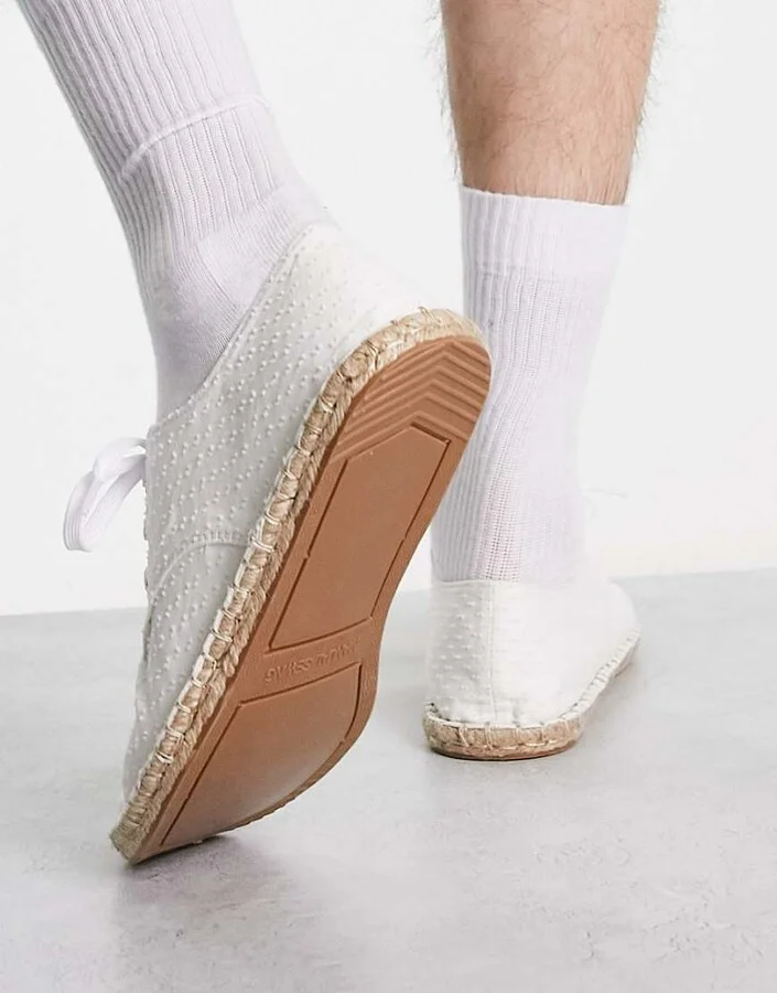 ASOS DESIGN lace up espadrilles in white textured canvas - Image 3