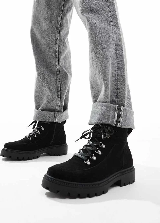 ASOS DESIGN lace up hiker boots in black - Image 2