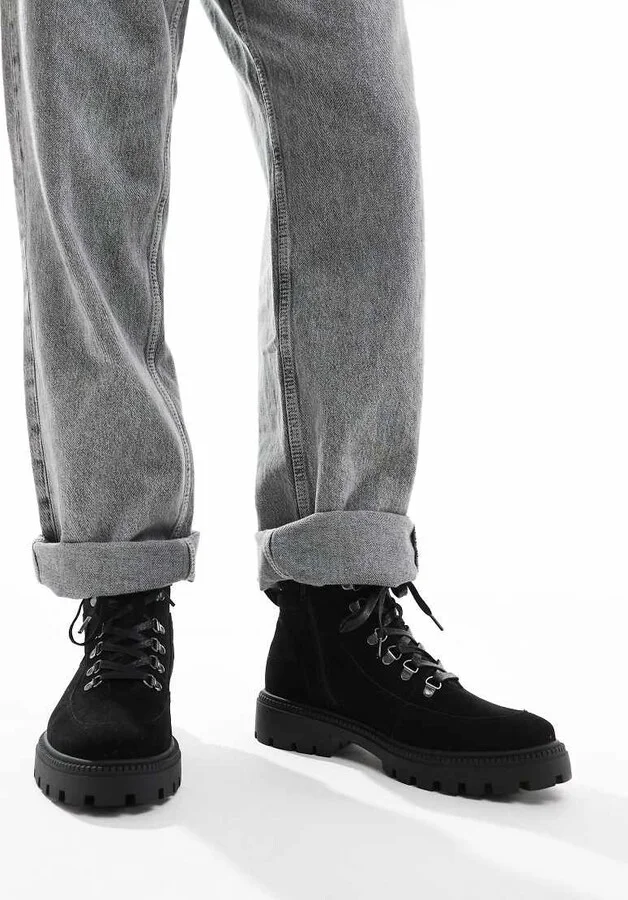 ASOS DESIGN lace up hiker boots in black - Image 4