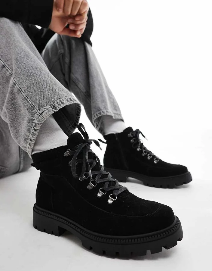 ASOS DESIGN lace up hiker boots in black