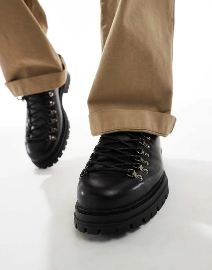 ASOS DESIGN lace up hiker shoes in black - Image 2