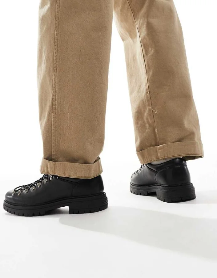 ASOS DESIGN lace up hiker shoes in black - Image 3